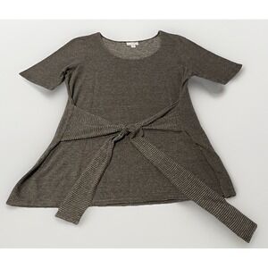 Pure Jill Tunic Women Size Small Brown Tunic‎ Linen Modal Tie Front Short Sleeve